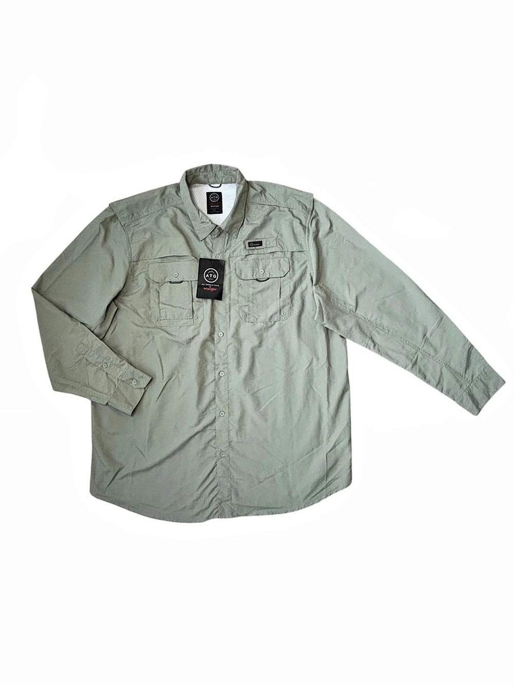 Wrangler ATG Angler Regular Fit Men's Button Down Sage Green XL NWT